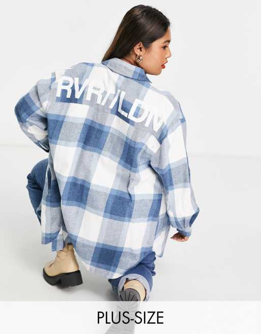 River Island Plus - Surchemise coupe boyfriend à carreaux - Bleu