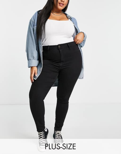 River Island Plus – Svarta skinny jeans med medelhög midja