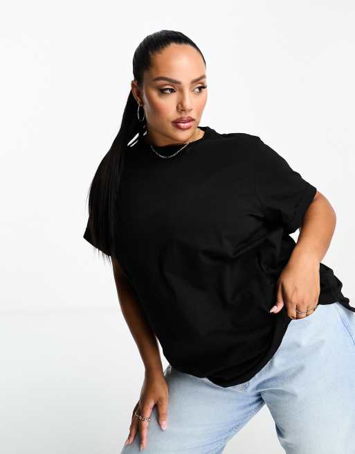 River Island Plus - T-shirt met lange achterkant in zwart