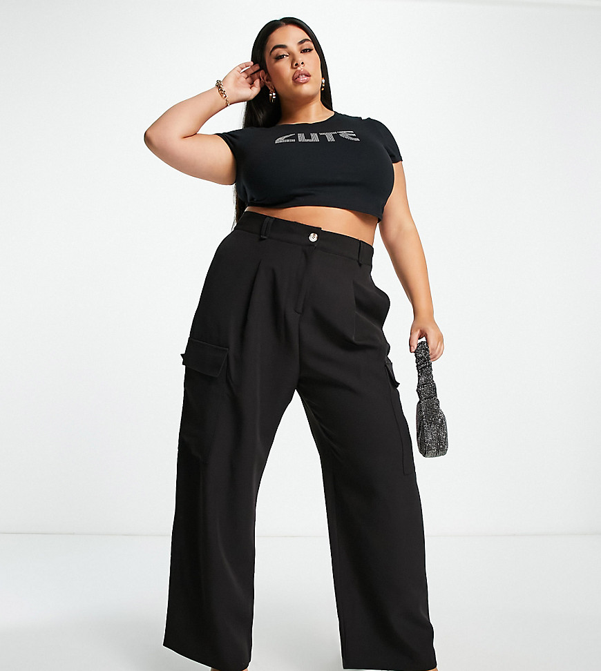 River Island Plus tailored utility pants in black