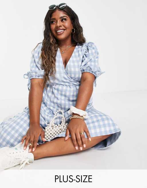 Blue gingham dress plus size sale