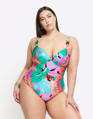 River Island plus textured swimsuit in purple