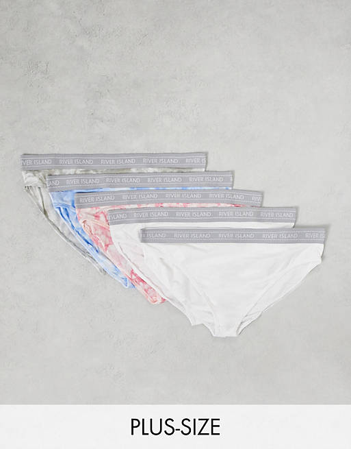 River Island Plus tie dye 5 pack briefs in pink, white and blue