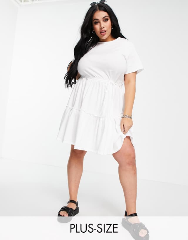 River Island Plus tiered smock mini dress in white