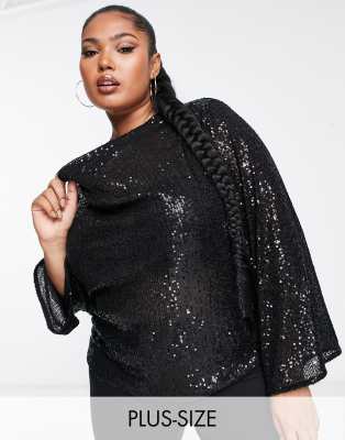 River Island Plus - Top à sequins et à col bénitier - Noir | ASOS