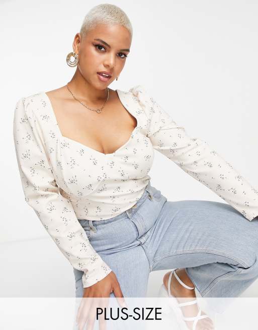 River Island Plus - Top froncé d'ensemble - Blanc