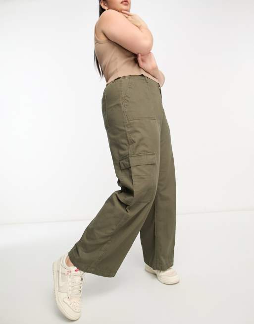 River Island Plus utility cargo trousers in khaki 