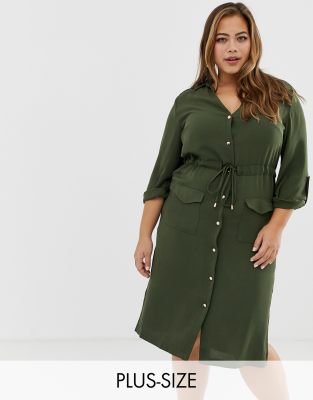 plus size khaki shirt dress