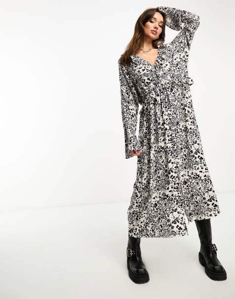 River Island Plus - Vestito midi bianco stampato con volant - view 1