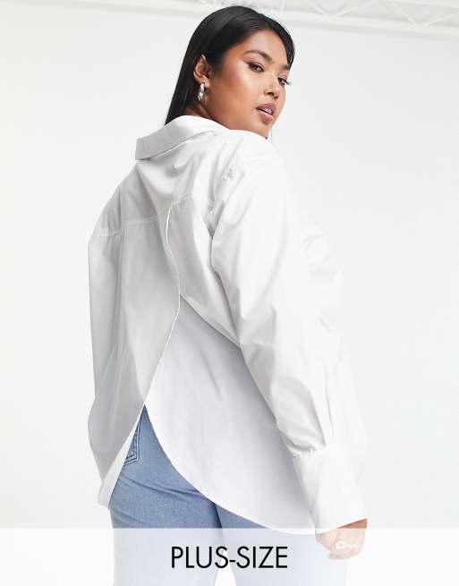 River Island Plus – Vit poplinskjorta med korsad design baktill