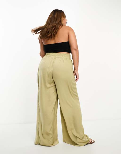 River Island Plus wide leg palazzo pants in light khaki