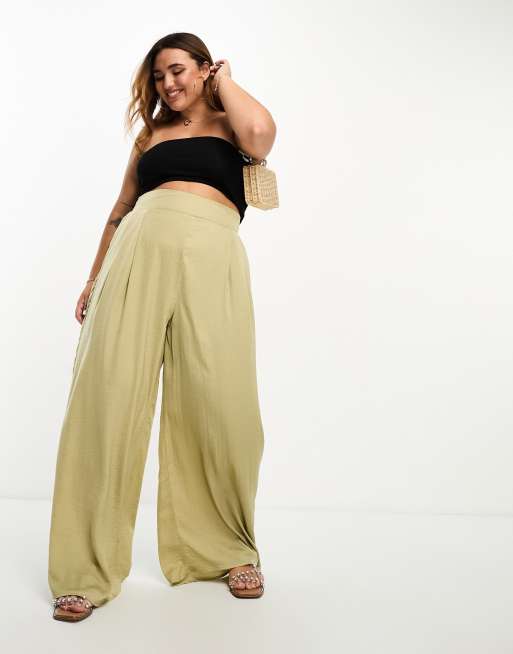 River Island Plus wide leg palazzo trouser in light khaki