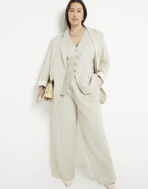 River Island Plus wide leg pants in light green - view 1