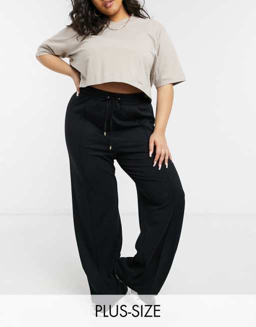 Women Plus Size Sweatpants Wide Leg Pants (Color:Black Size:XXL