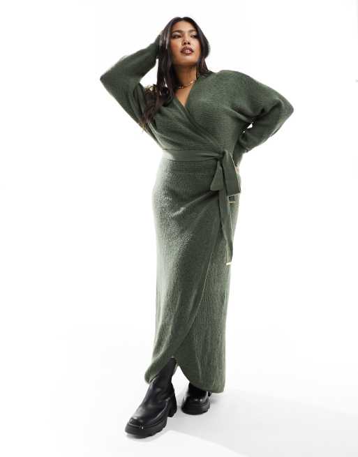 slim fit dress slacks Metallic Knit Halter Midi Dress With Wrap Skirt In Green Pine main image 0