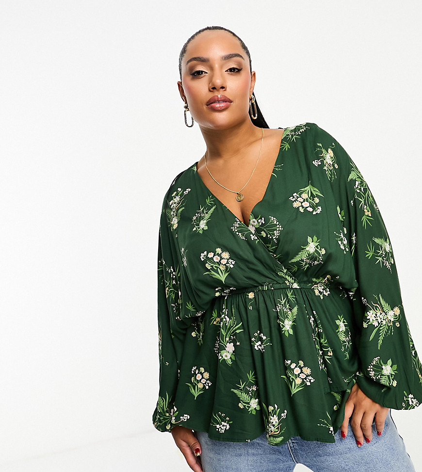 wrap floral wrap top in green