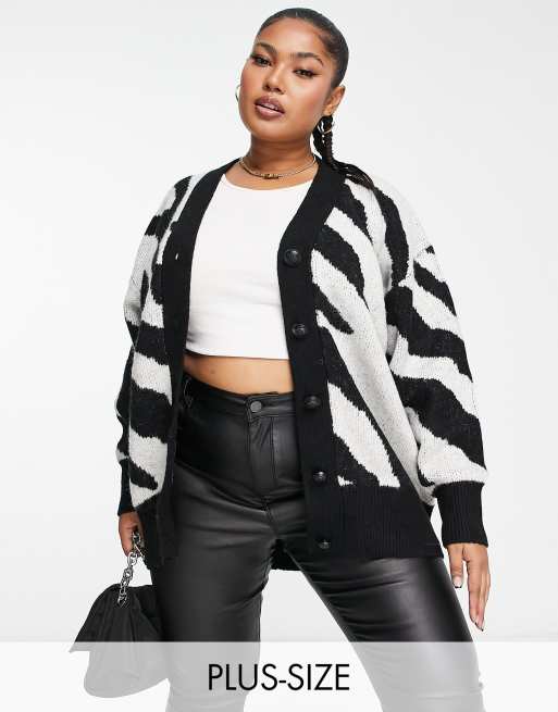 River Island Plus zebra print cardigan in black