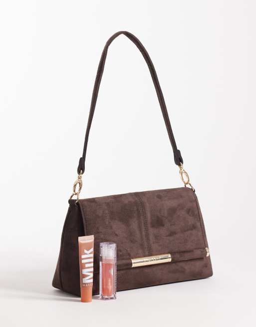 River Island - Pochette en suédine avec bandoulière sur le devant - Marron foncé, 2 de 4