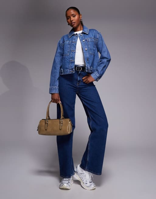 River Island pocket detail denim jacket in medium denim, 4 of 4