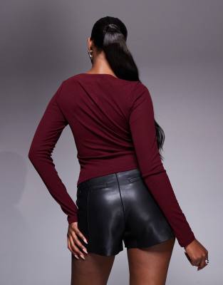 River Island Pocket Detail Faux Leather Hotpants In Black