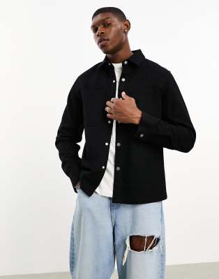 River Island Pocket Detail Shacket In Black
