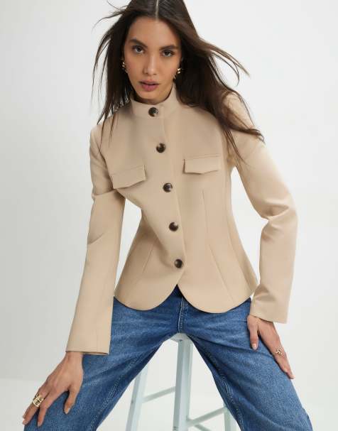 River Island Pocket detail structured jacket in beige