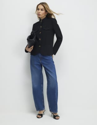 River Island Pocket Detail Structured Jacket In Black