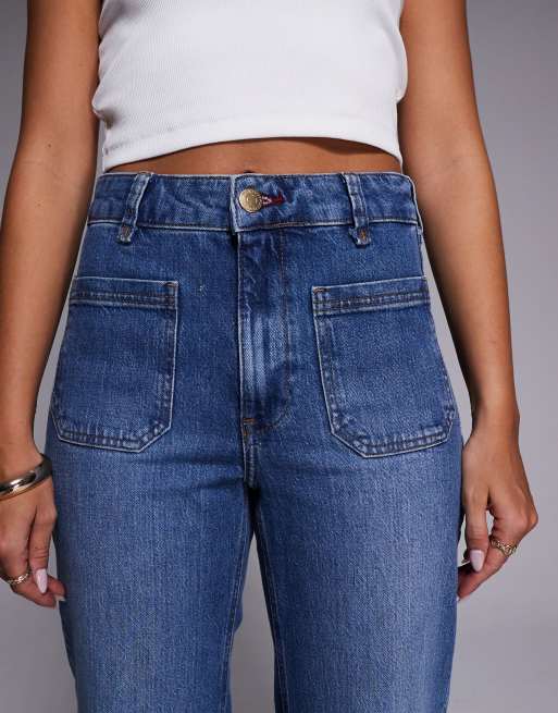 River Island pocket detail wide leg jeans in medium denim, 4 of 5