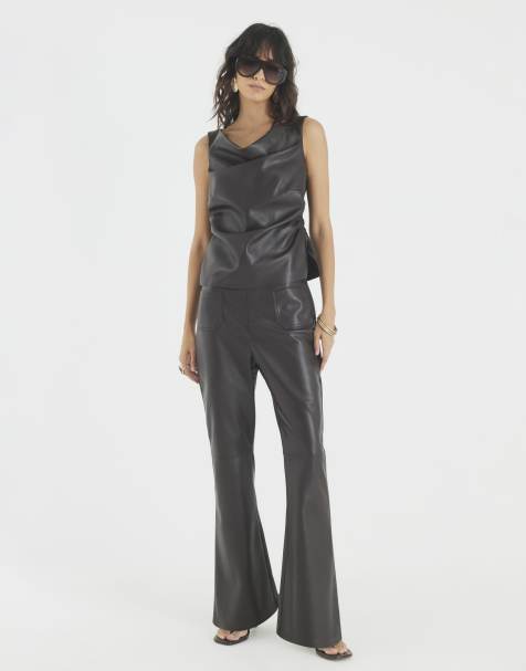 River Island Pocket faux leather bootcut trousers in brown - dark - view 1