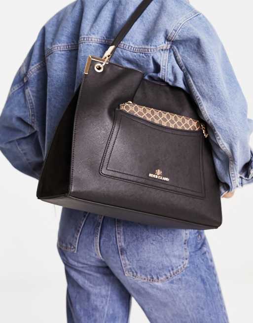 River Island pocket front slouch bag in black