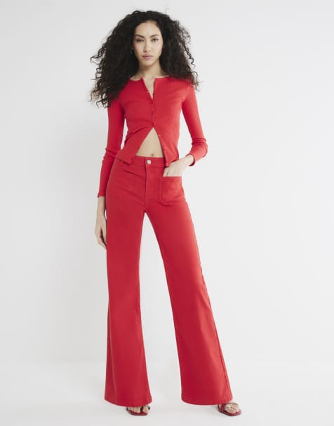 River Island Pocket front wide leg jeans in red - view 1