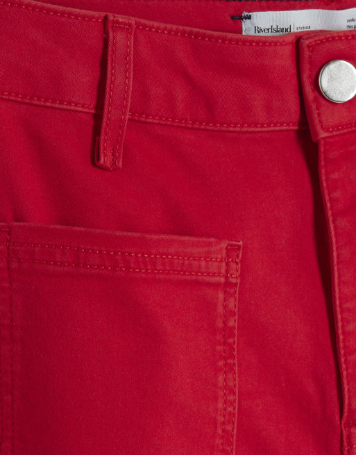 River Island Pocket front wide leg jeans in red ASOS
