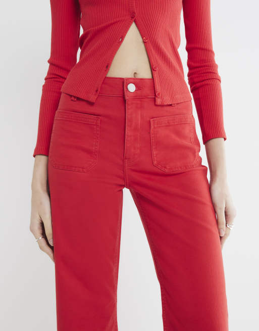 River Island Pocket front wide leg jeans in red ASOS