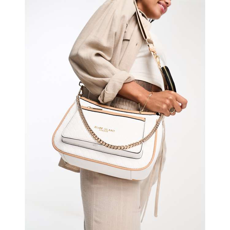 Yours Plus Size White Quilted Multi Pocket Chunky Chain Bag Size One Size | Women's Plus Size and Curve Fashion