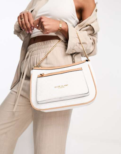 River Island pocket scoop pouchette cross body bag in white