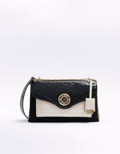 River Island pocket tab shoulder bag in black | ASOS