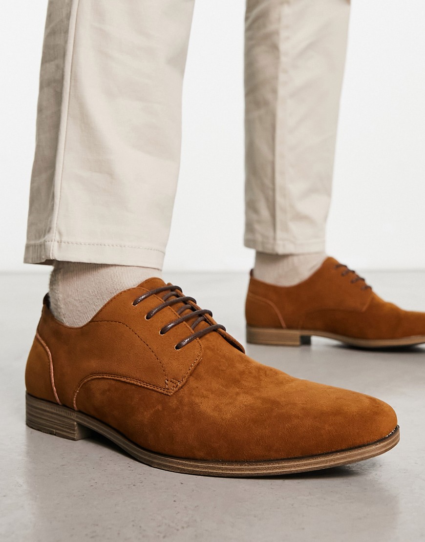 River Island Wide Fit Point Derby Shoes In Brown