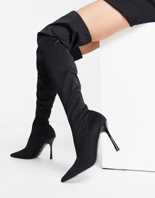 River Island point toe high leg boot in black