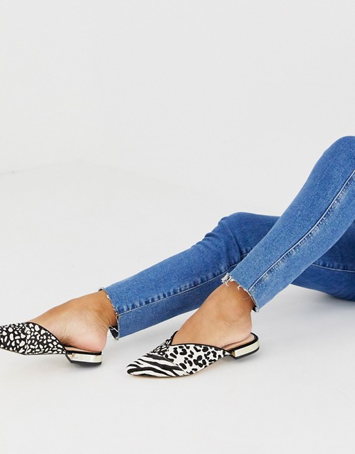 River Island pointed backless loafer in mixed animal print