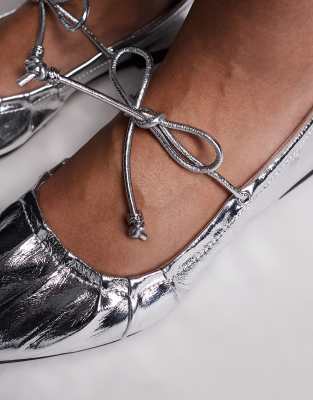 River Island Pointed Ballet Flat In Silver