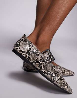River Island Pointed Buckle Detail Ballet Shoes In Gray