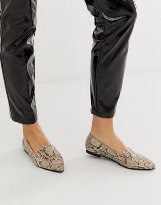 River Island pointed flats in snake print-Grey