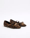 [River Island] River Island pointed mary jane ballet flats in leopard print-Brown 36 BROWN