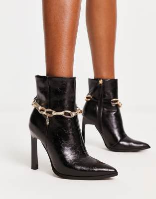 River Island Pointed Toe Chain Detail Boots In Black Asos