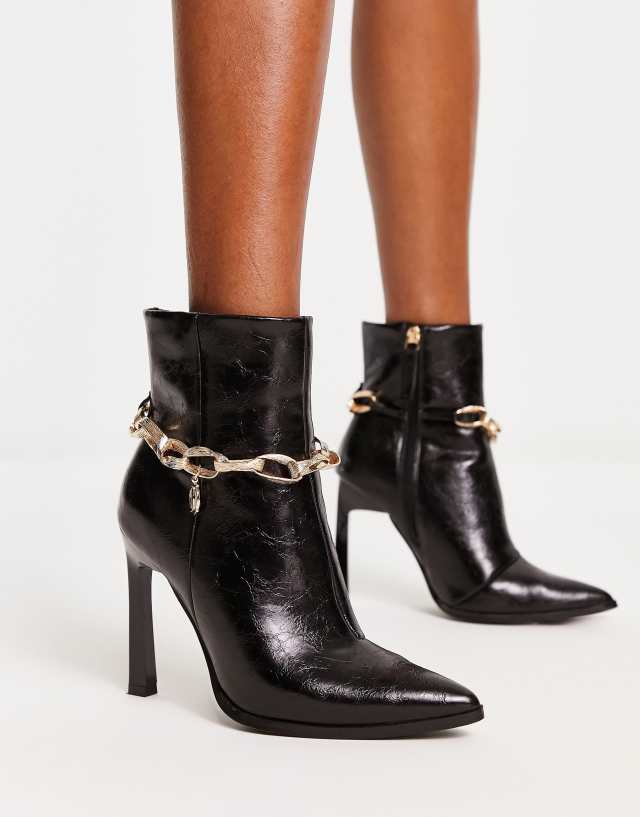 River Island pointed toe chain detail boots in black