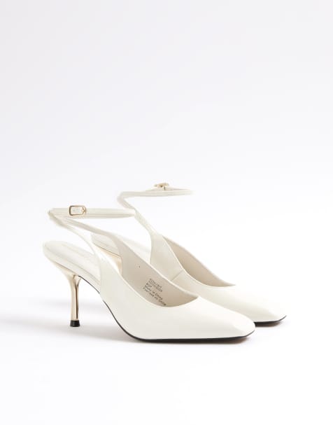 River Island Pointed toe sling back court heels in cream - view 1