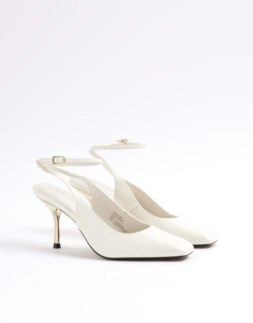 River Island Pointed toe sling back court heels in cream