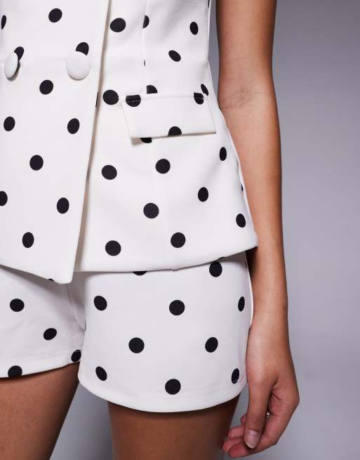 River Island polka dot button detail tailored playsuit in cream, 4 of 4