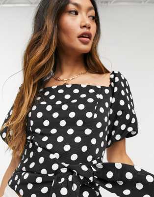 River Island polka dot cropped bardot top in black