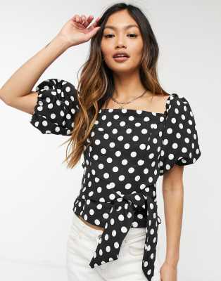 white polka dot bardot top
